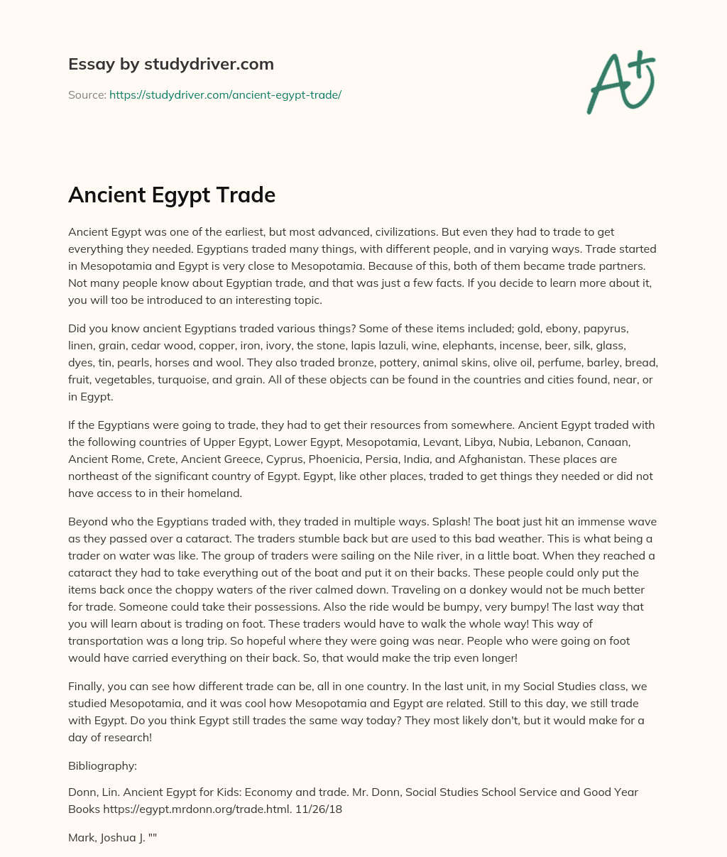 Ancient Egypt Trade essay