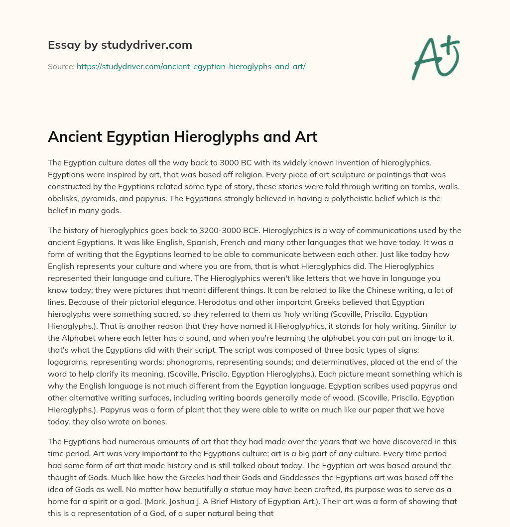 Ancient Egyptian Hieroglyphs and Art essay