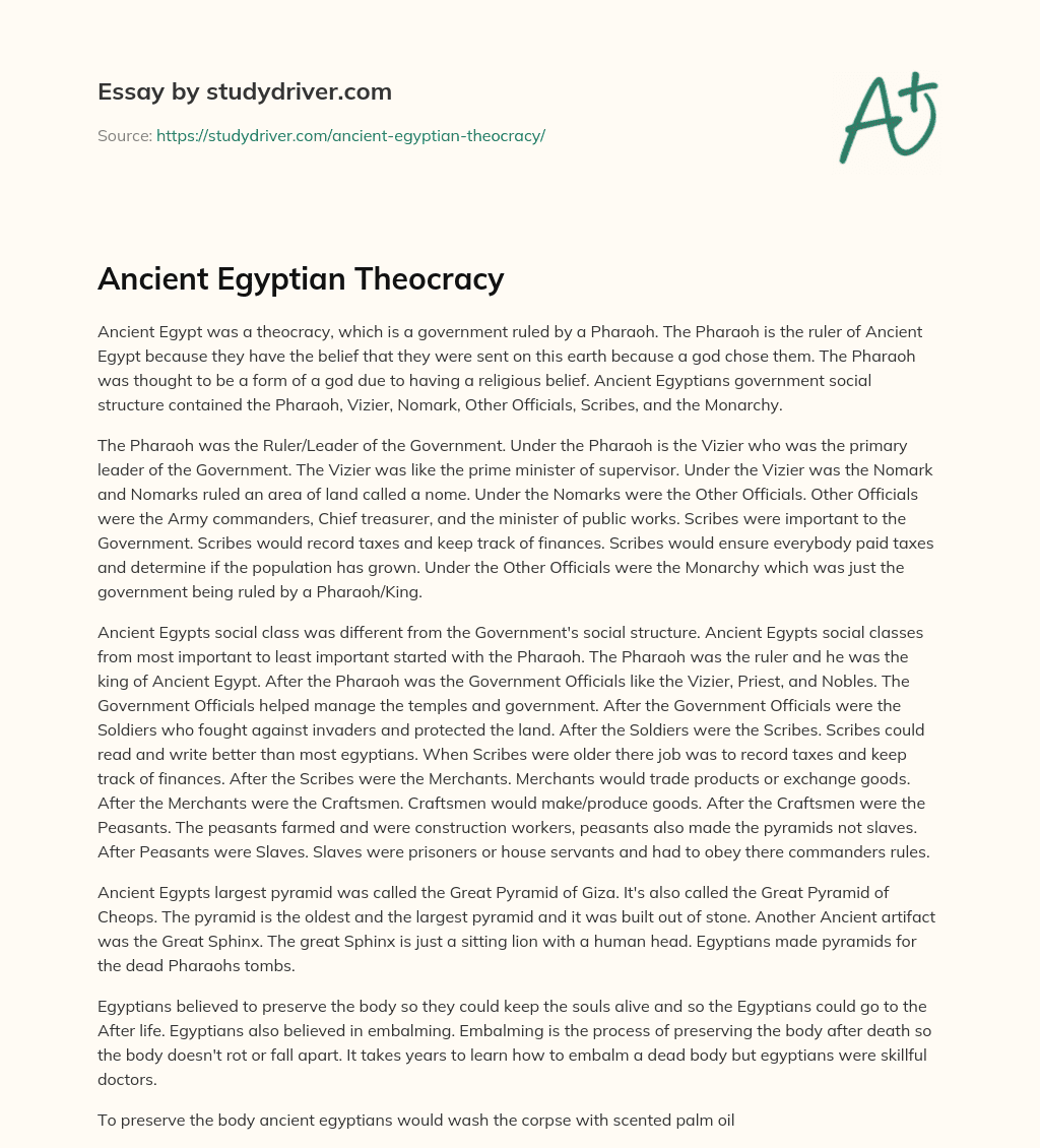 Ancient Egyptian Theocracy essay