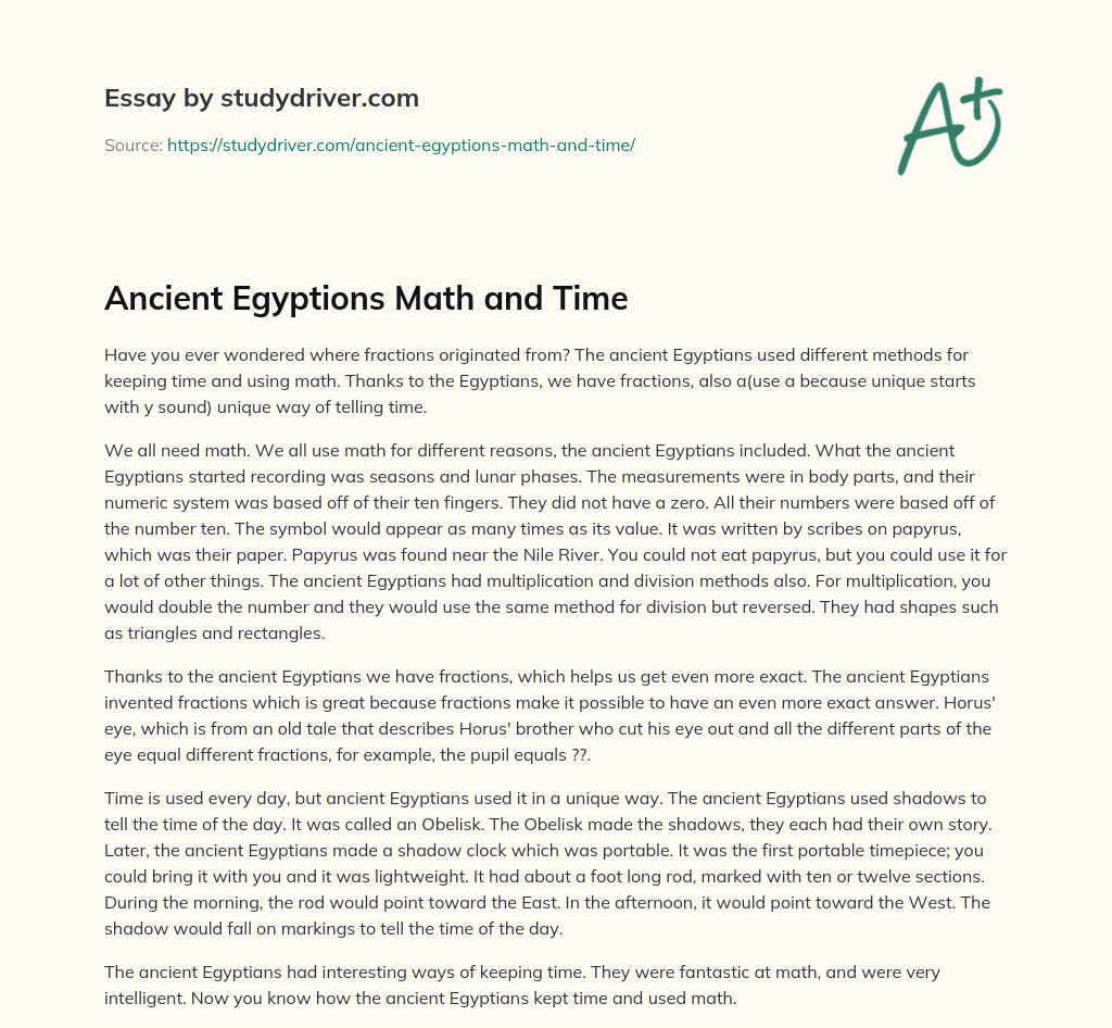 Ancient Egyptions Math and Time essay