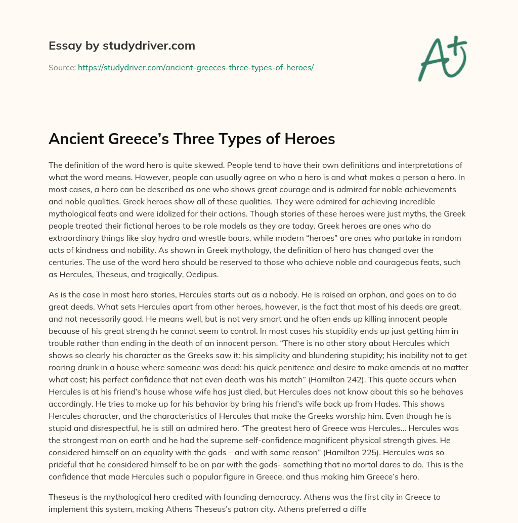 Ancient Greece’s Three Types of Heroes essay