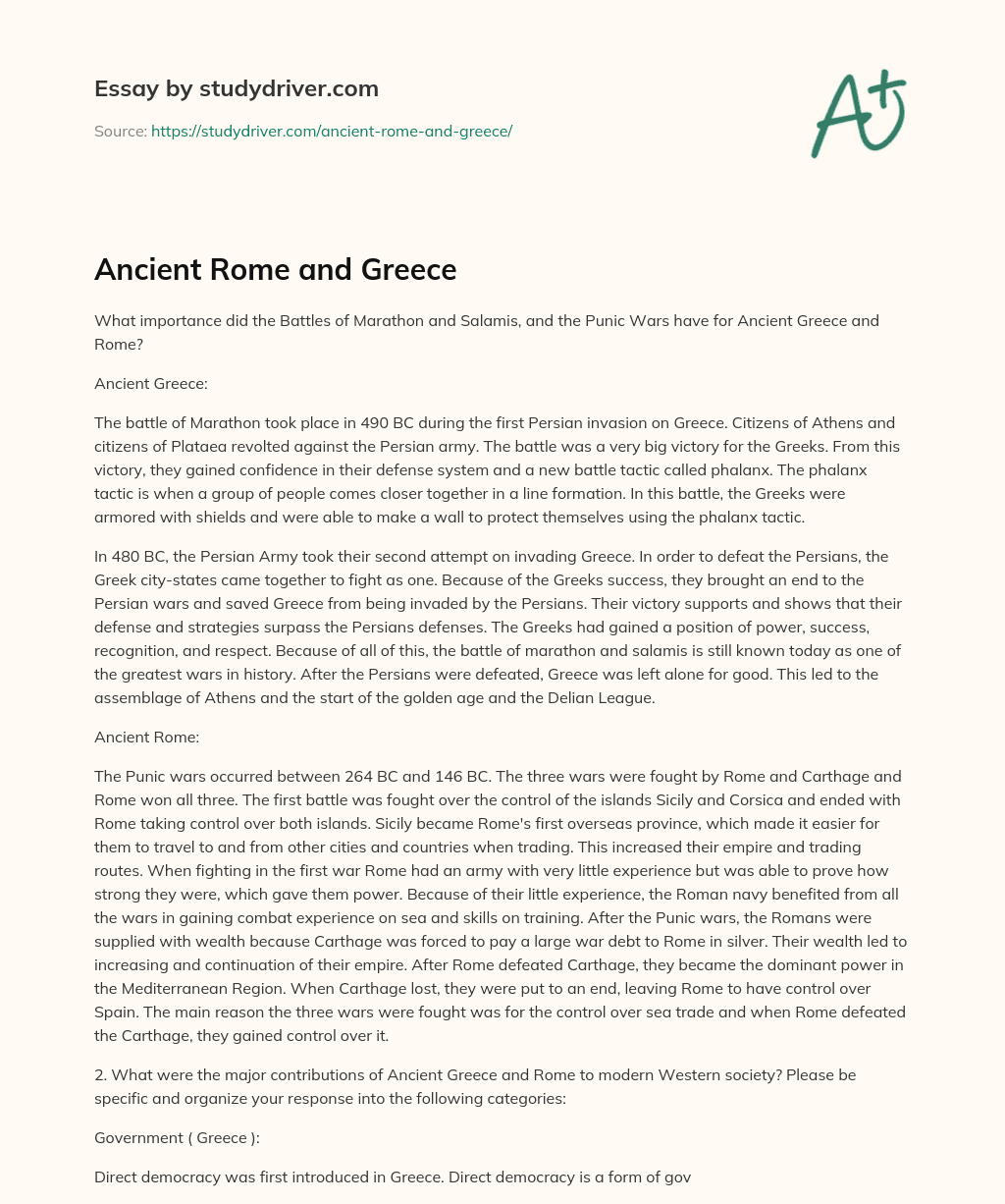 Ancient Rome and Greece essay