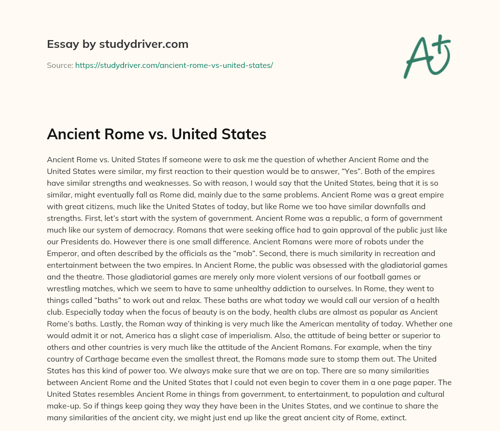Ancient Rome Vs. United States essay