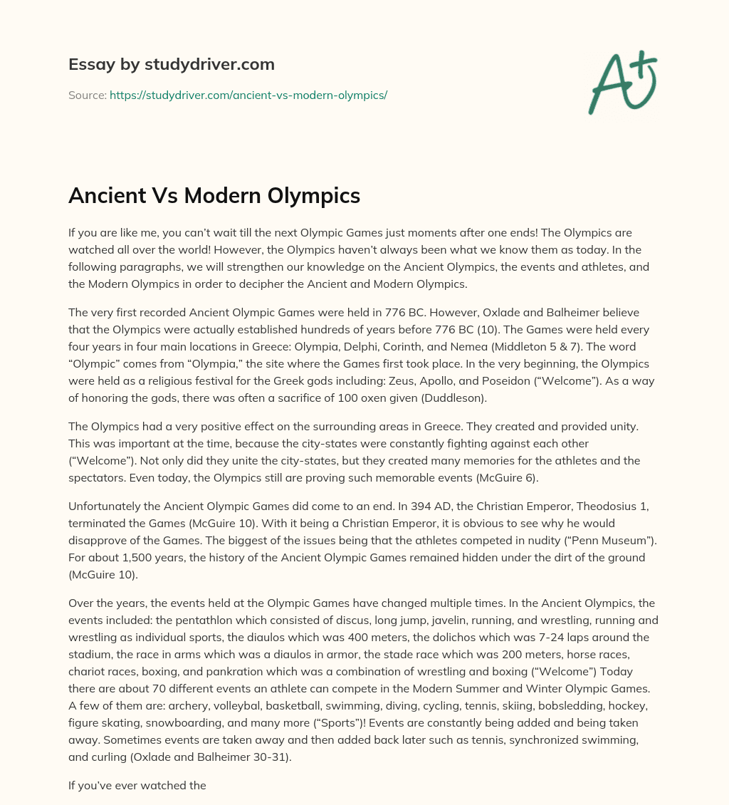 Ancient Vs Modern Olympics essay