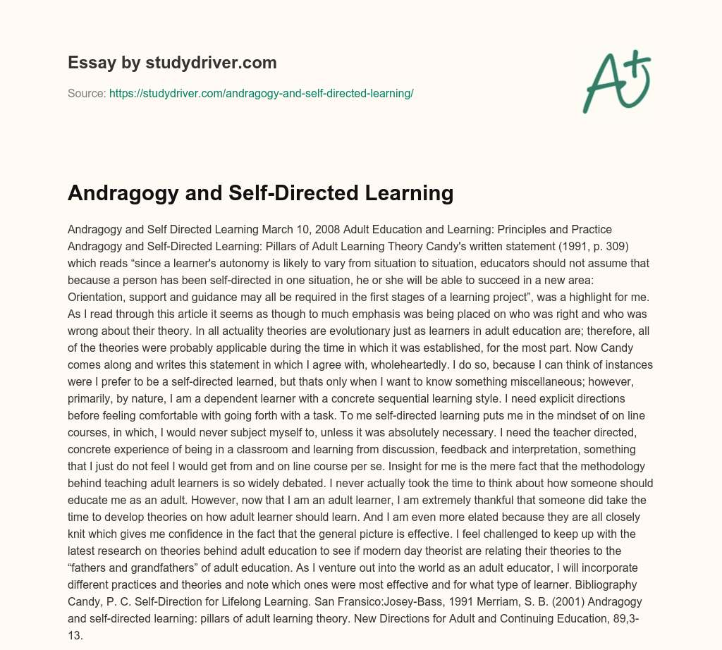 Andragogy and Self-Directed Learning essay