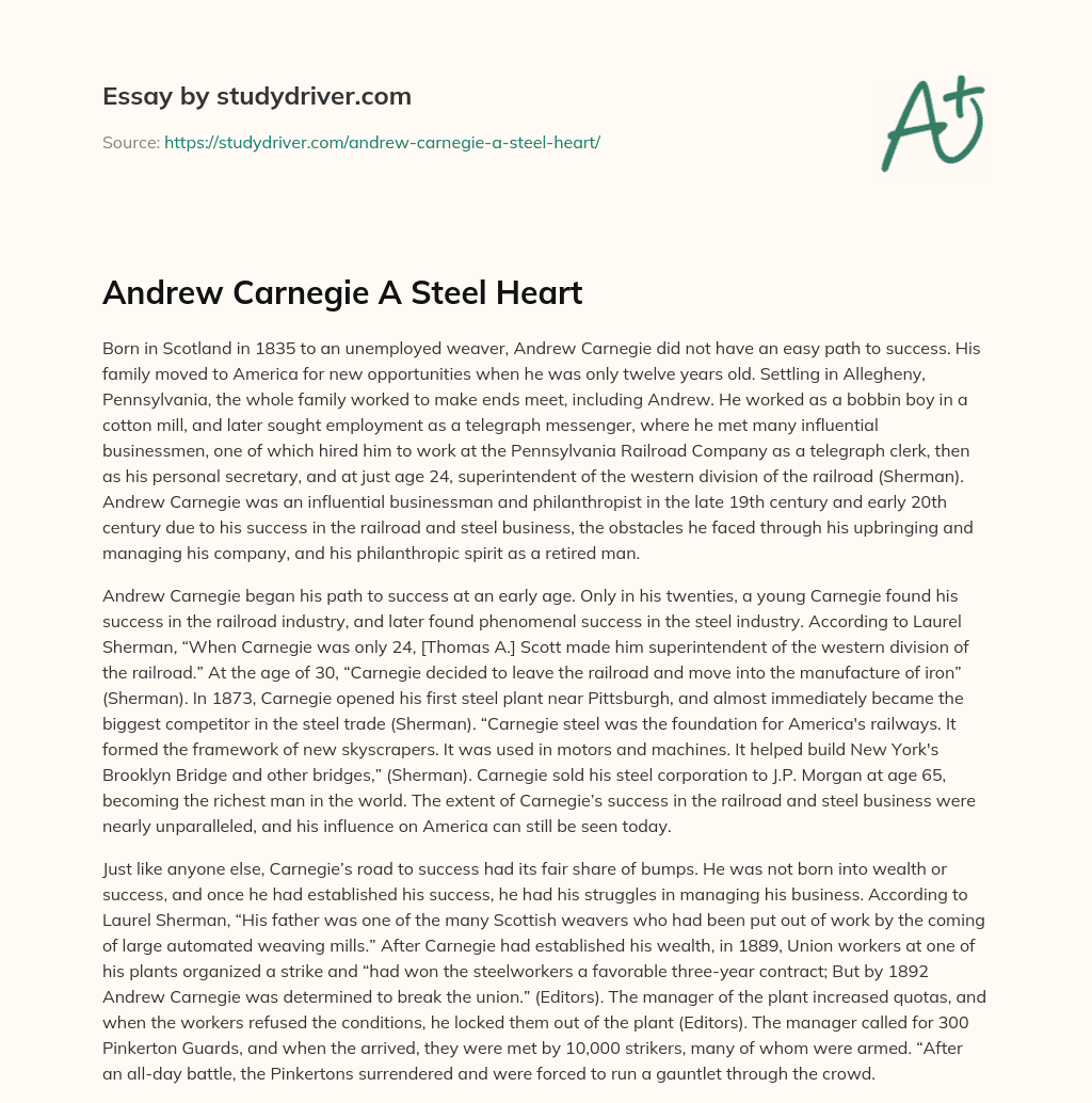 Andrew Carnegie a Steel Heart essay