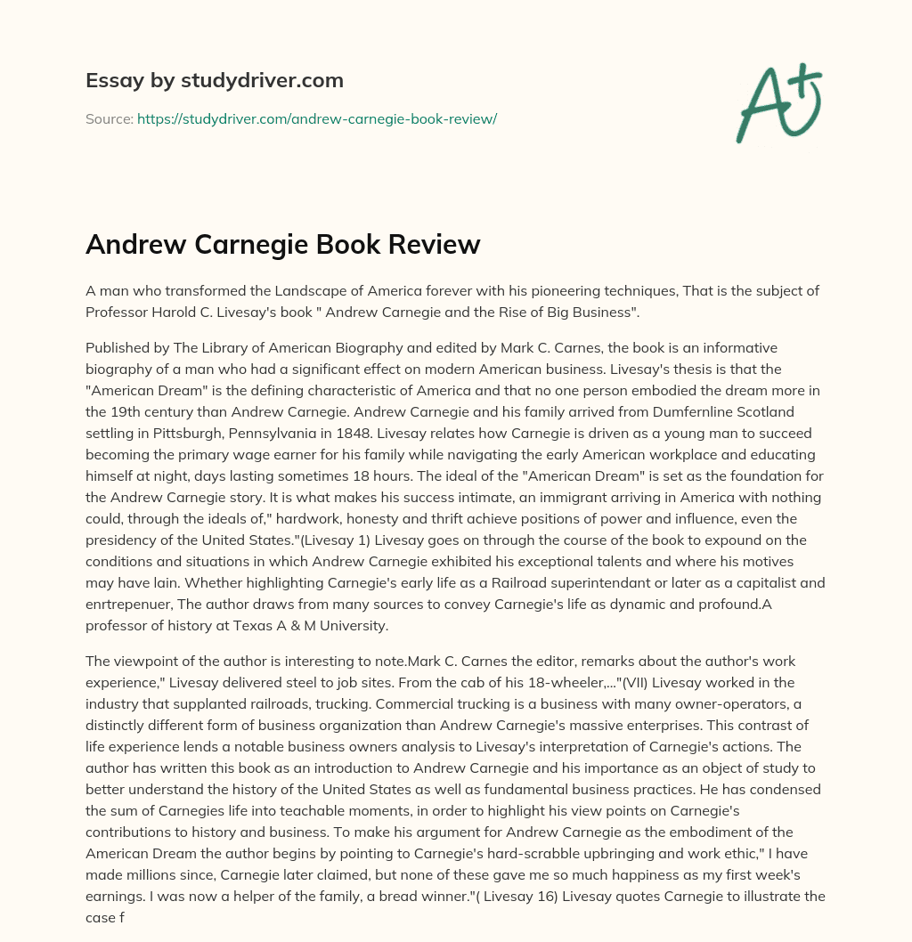 Andrew Carnegie Book Review essay