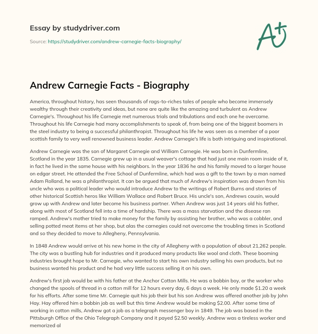 Andrew Carnegie Facts – Biography essay