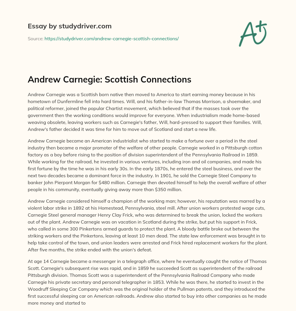 Andrew Carnegie: Scottish Connections essay