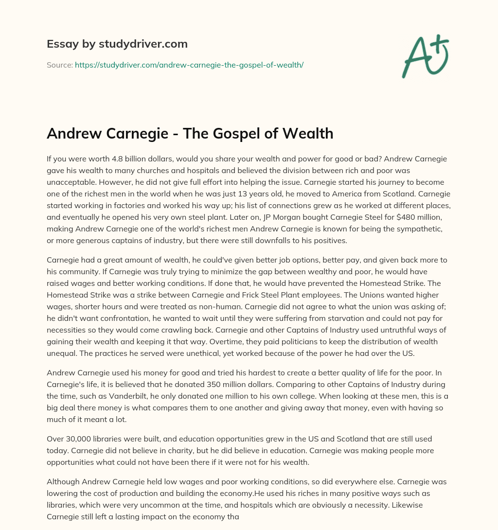 Andrew Carnegie – the Gospel of Wealth essay