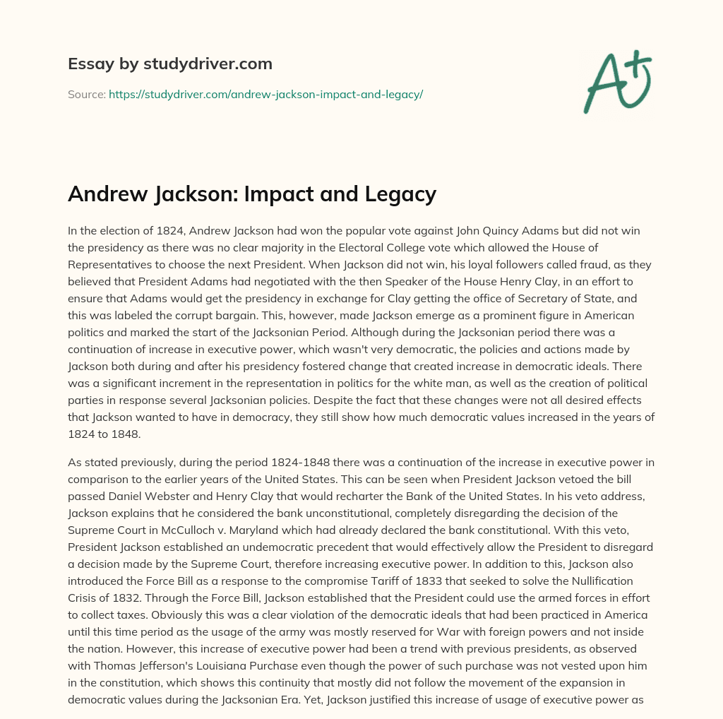 Andrew Jackson: Impact and Legacy essay