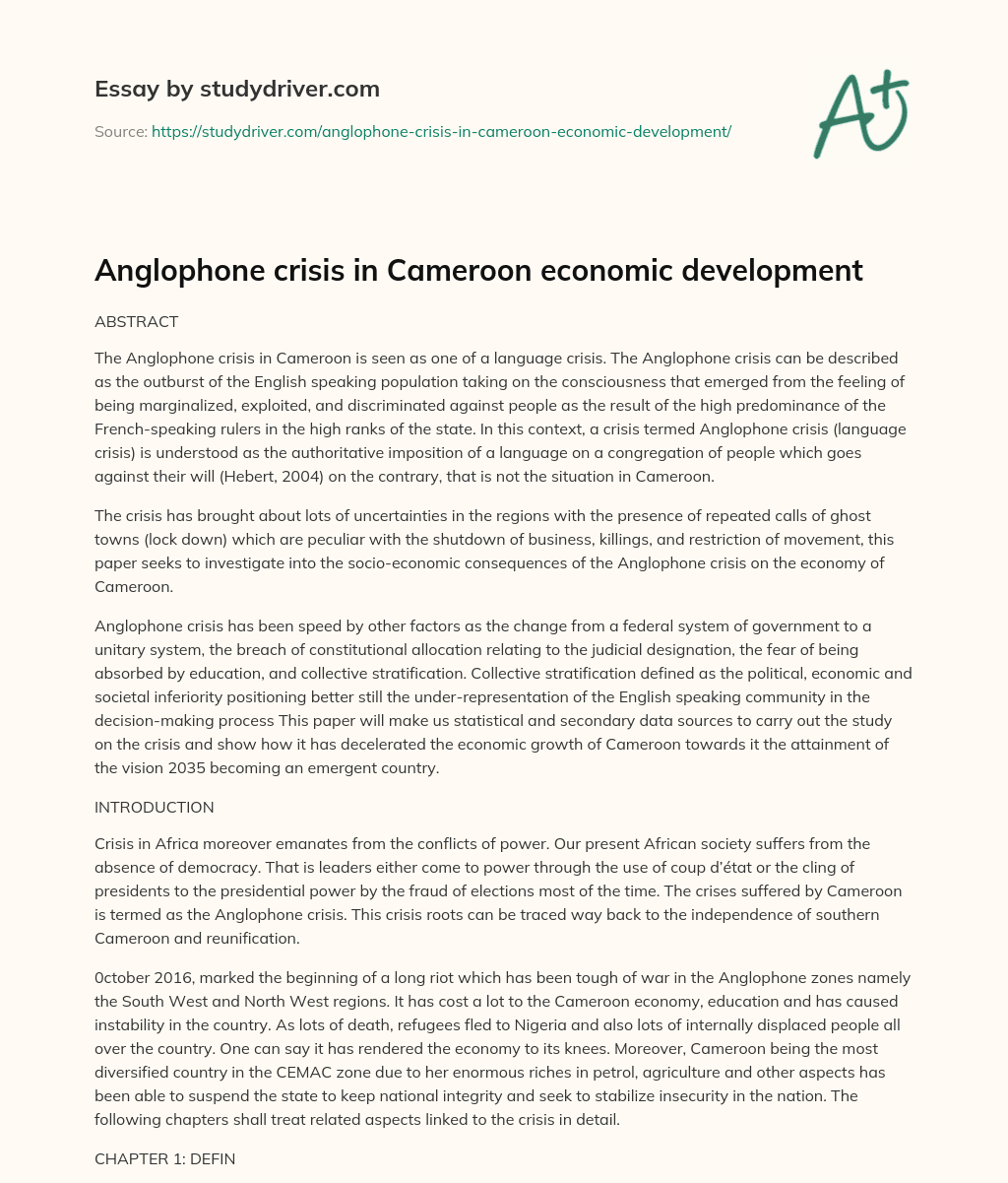 Anglophone Crisis in Cameroon Economic Development essay