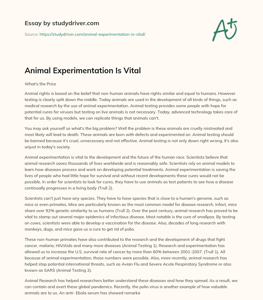 Animal Experimentation is Vital essay