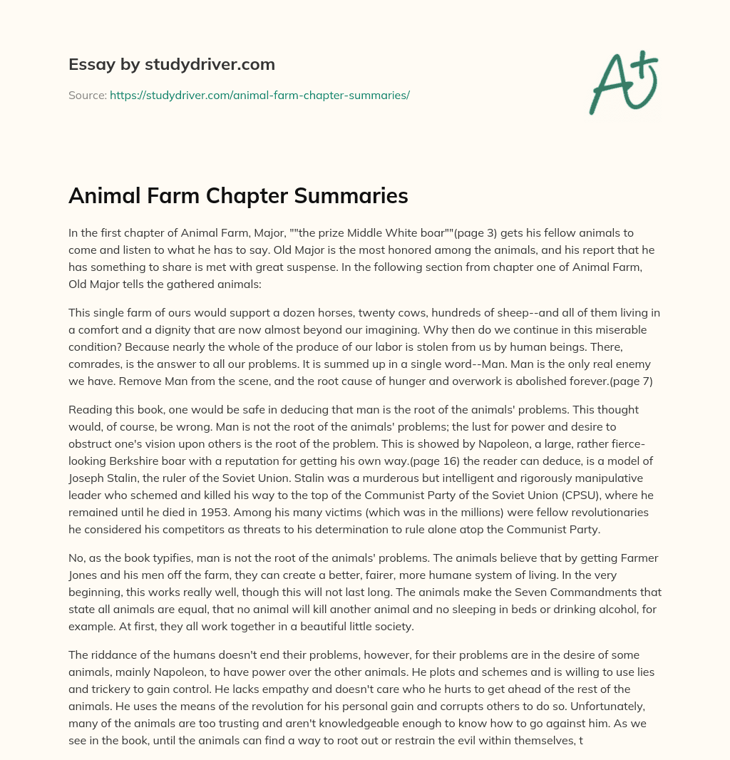 Animal Farm Chapter Summaries essay