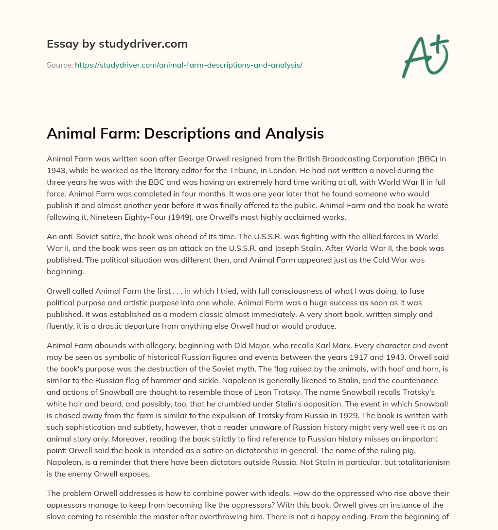 Animal Farm: Descriptions and Analysis essay