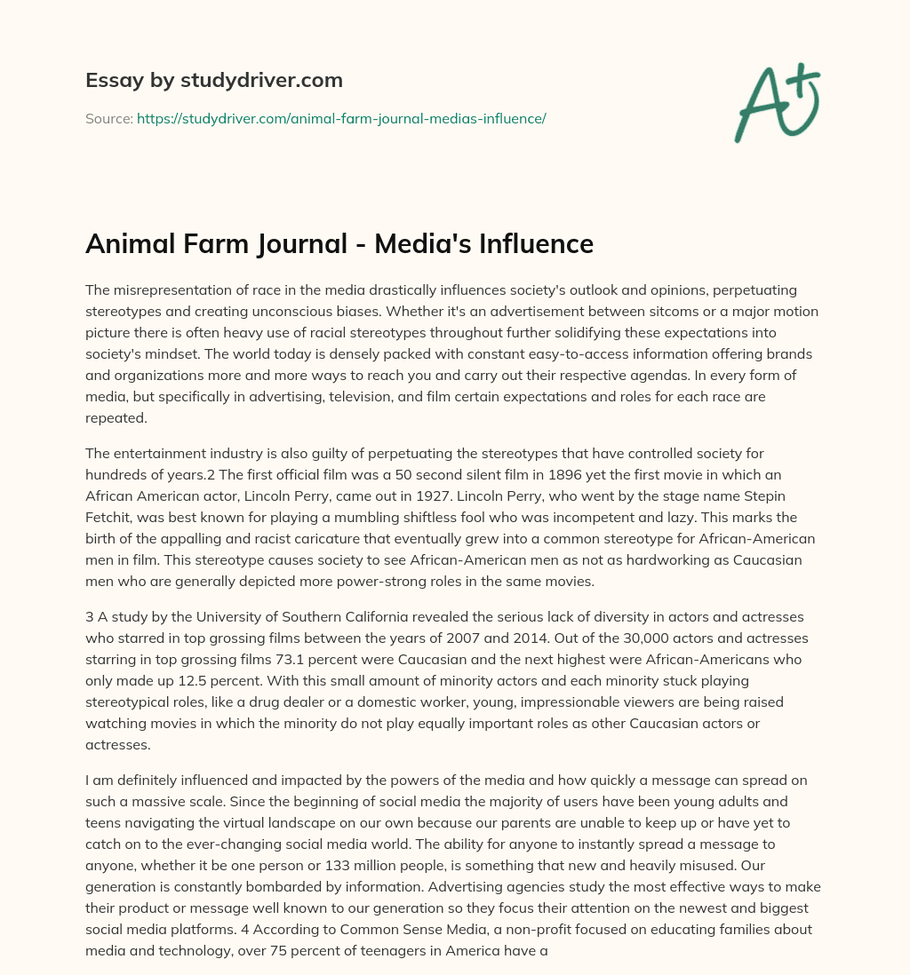 Animal Farm Journal – Media’s Influence essay