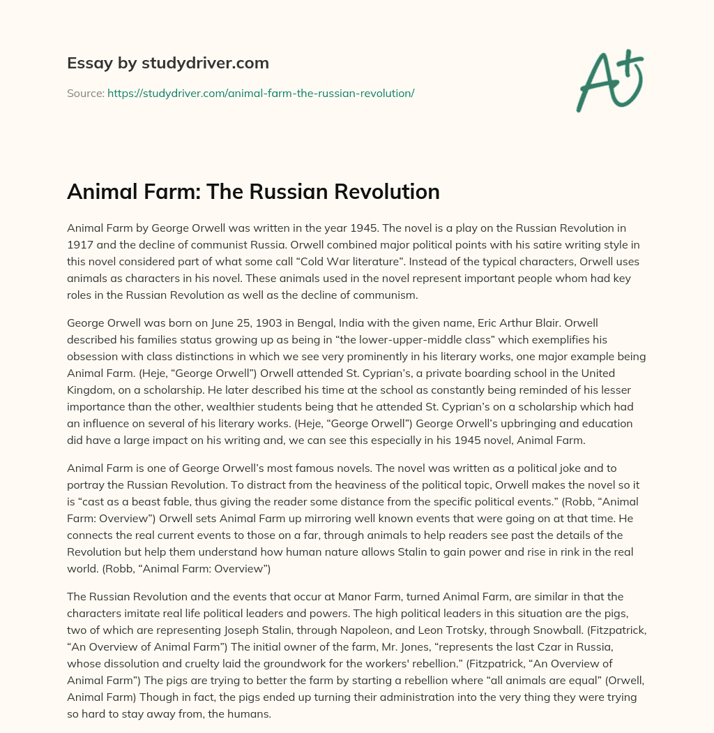 Animal Farm: the Russian Revolution essay