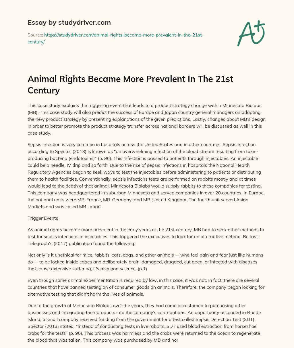 Animal Rights Became More Prevalent In The 21st Century - Free Essay  Example - 468 Words 