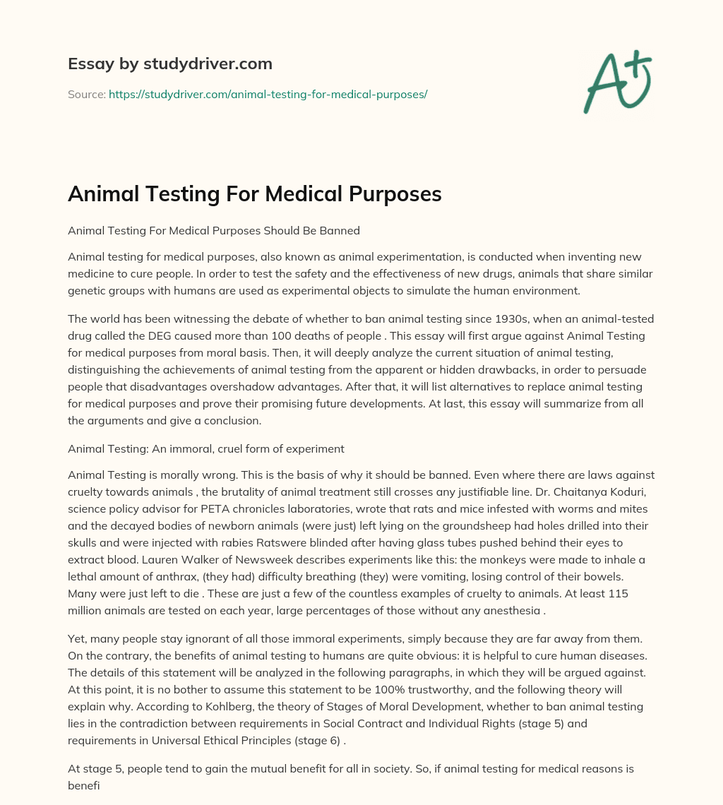 Animal Testing for Medical Purposes essay