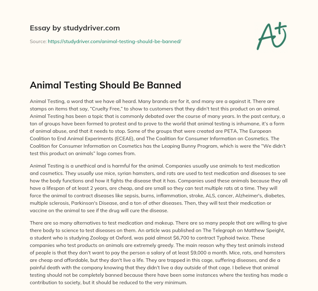 Animal Testing should be Banned essay
