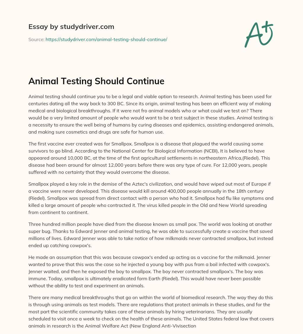 Animal Testing should Continue essay