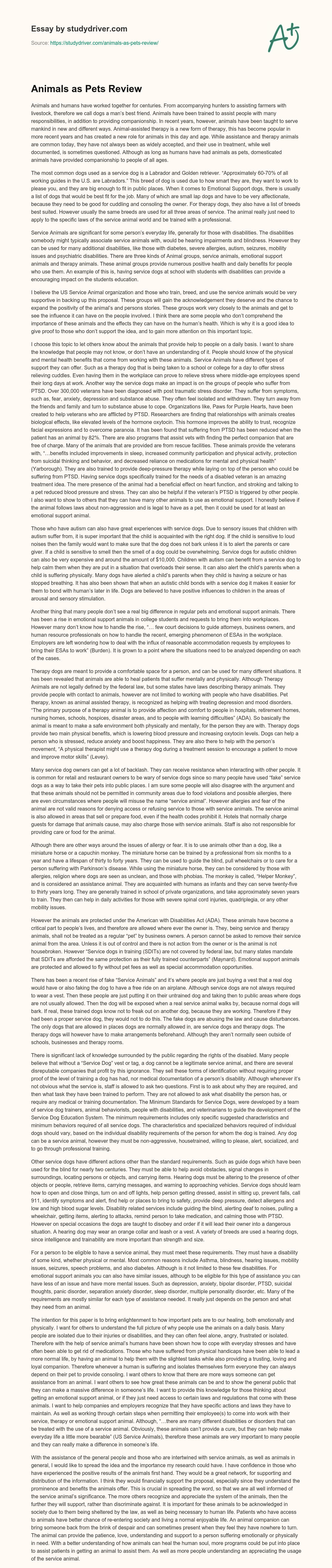 Animals as Pets Review essay