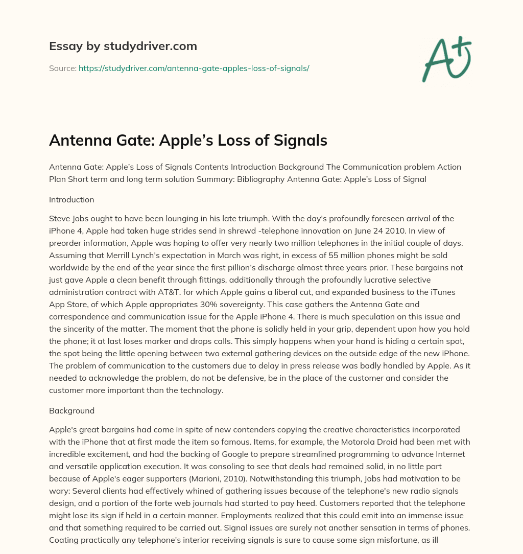 Antenna Gate: Apple’s Loss of Signals essay