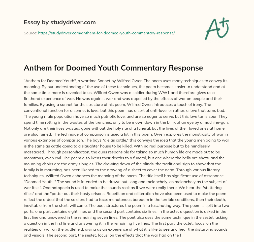 Anthem for Doomed Youth Commentary Response essay