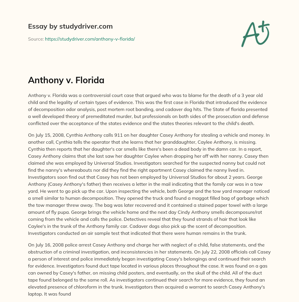 Anthony V. Florida essay