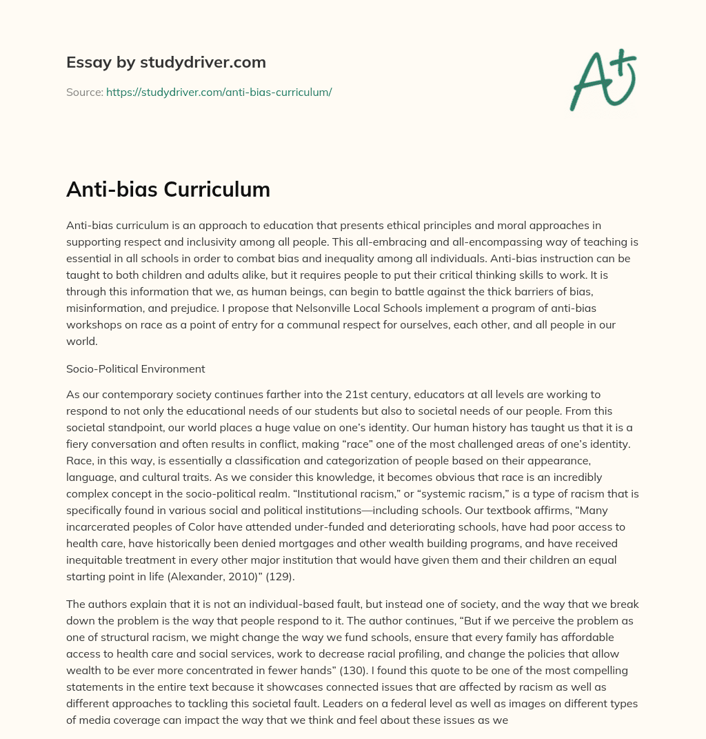 Anti-bias Curriculum essay