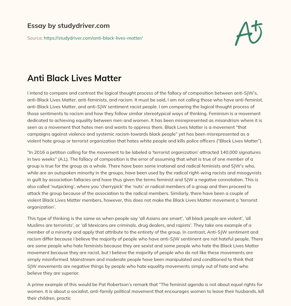 Anti Black Lives Matter essay