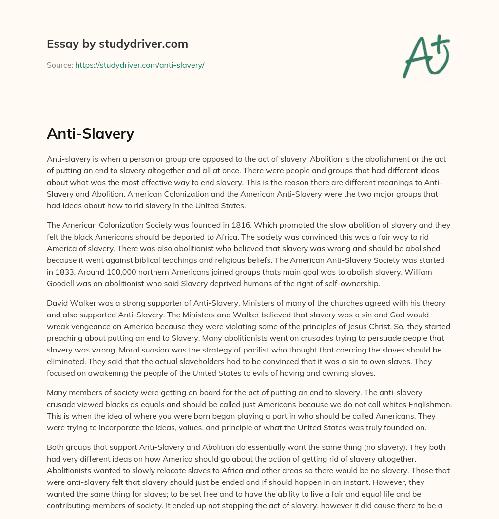 Anti-Slavery essay