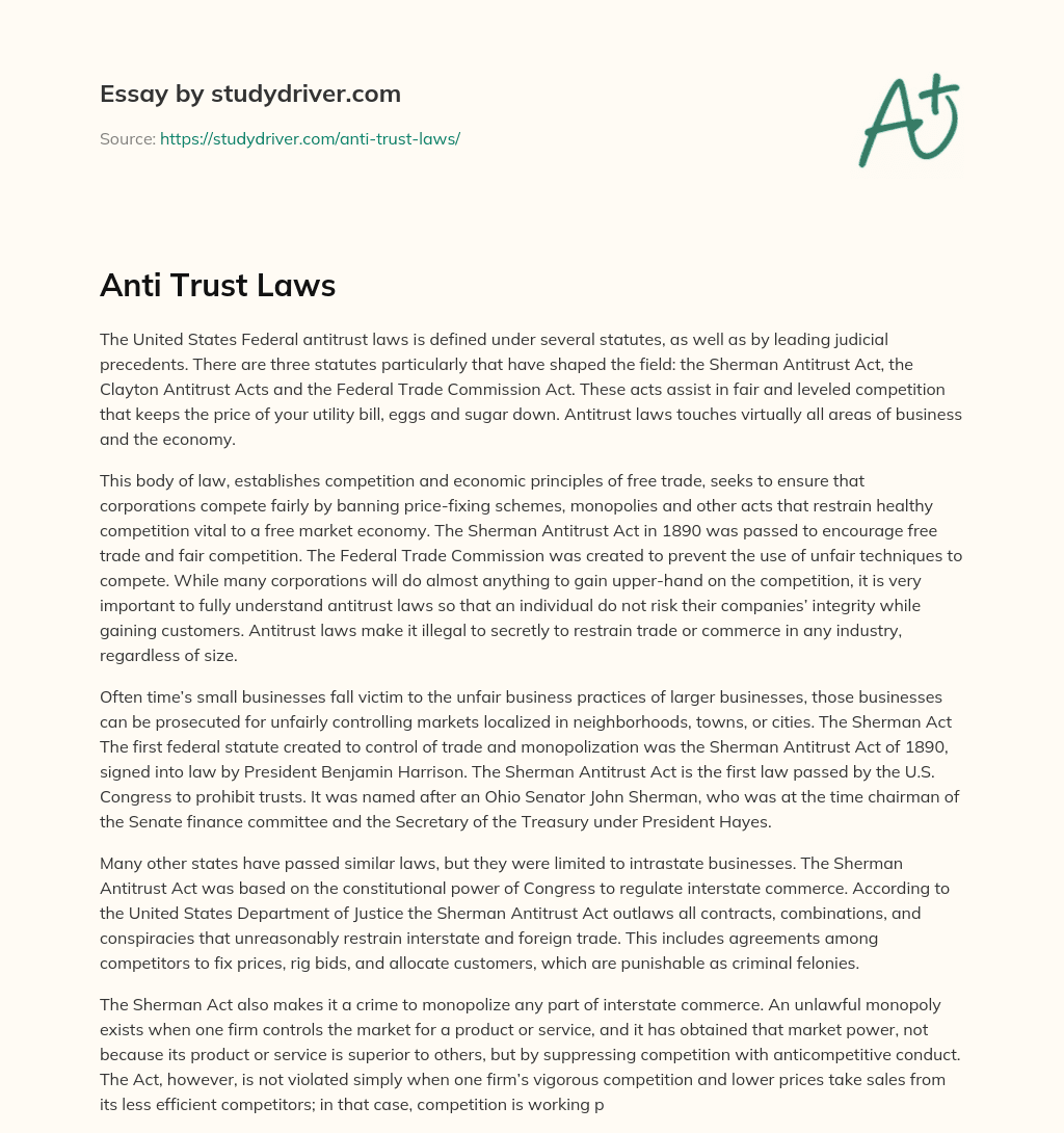 Anti Trust Laws essay