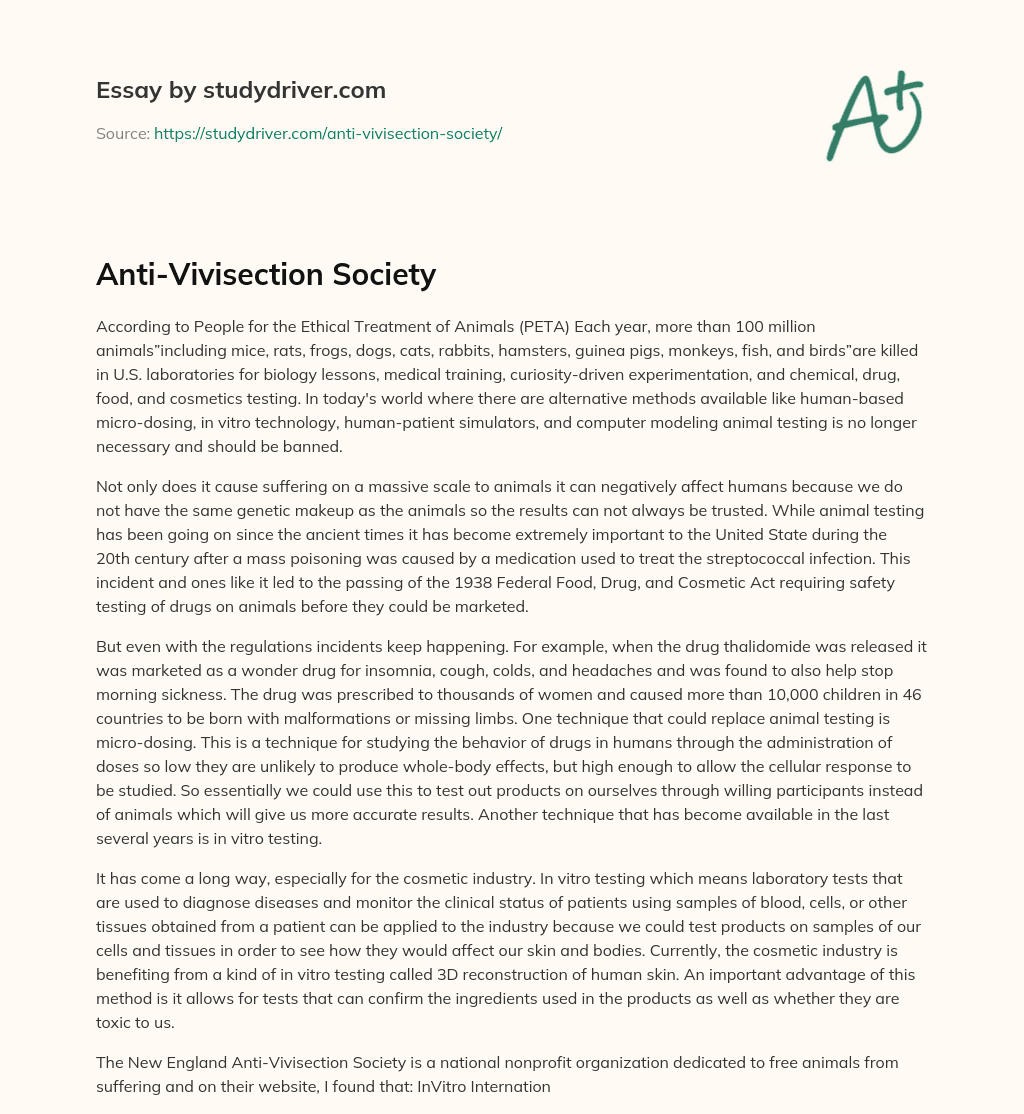 Anti-Vivisection Society essay