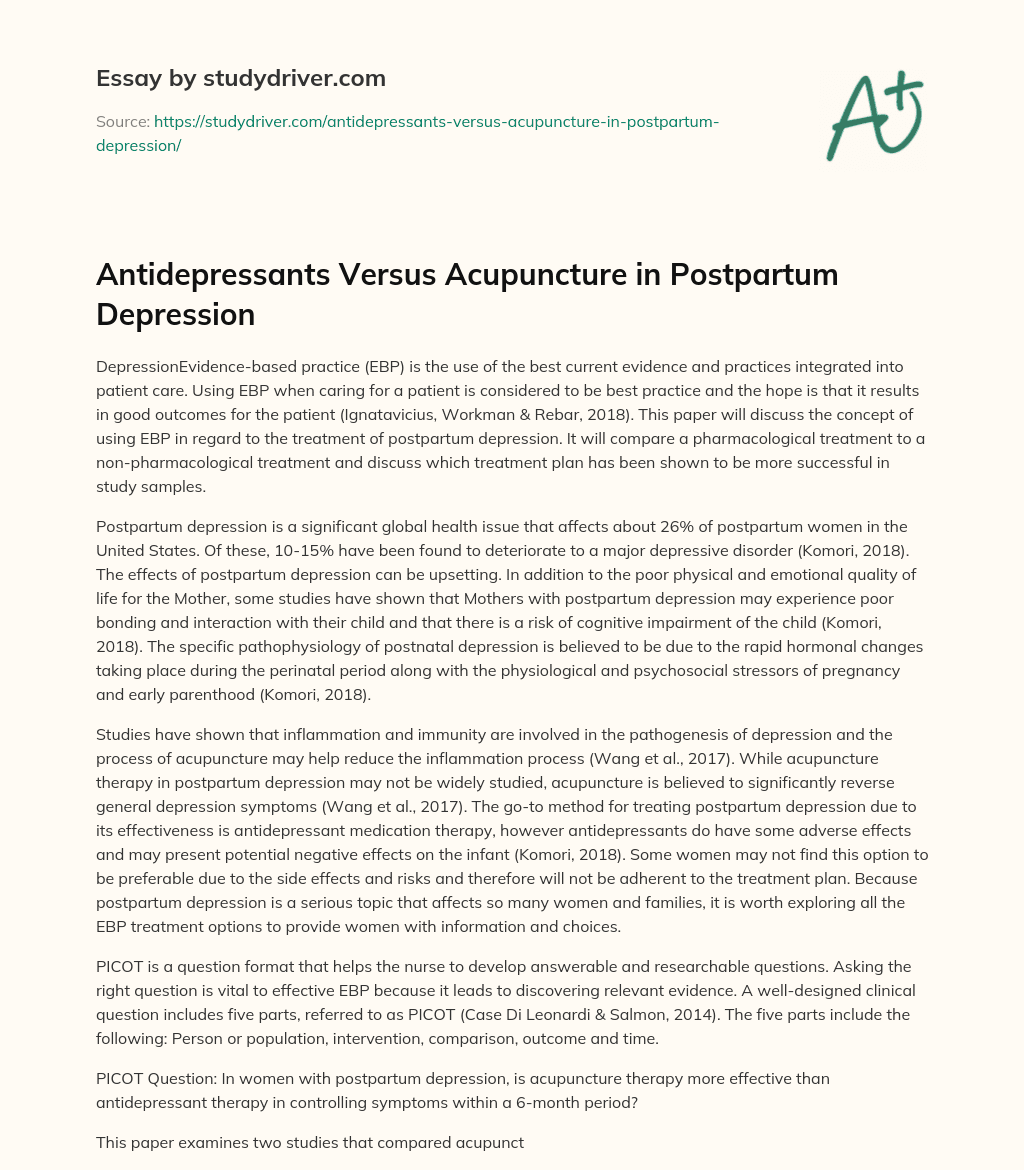 Antidepressants Versus Acupuncture in Postpartum Depression essay