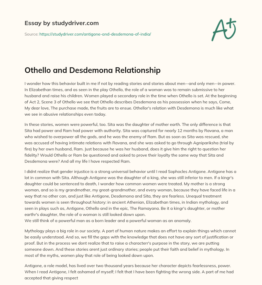Othello and Desdemona Relationship essay