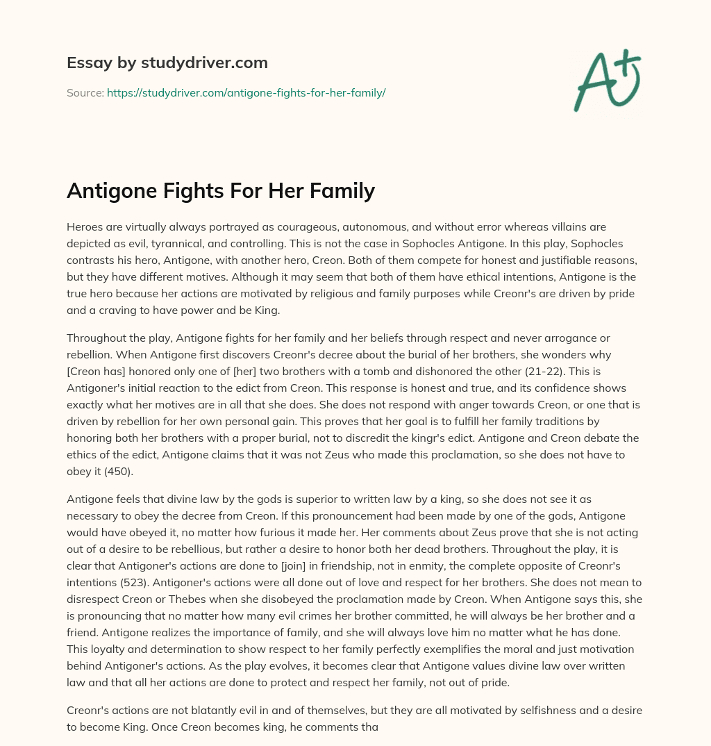 Antigone Fights for her Family essay