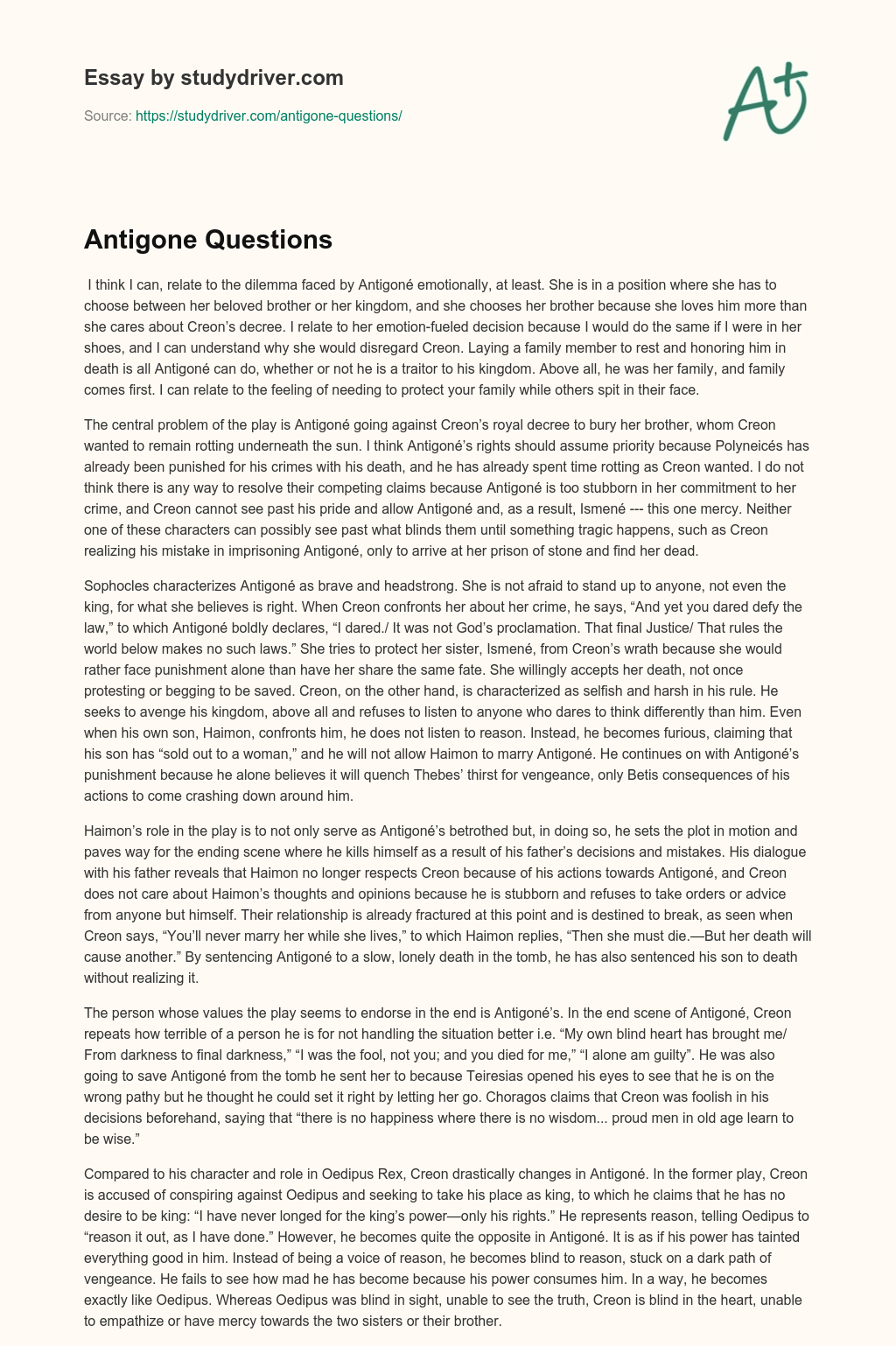 Antigone Questions essay