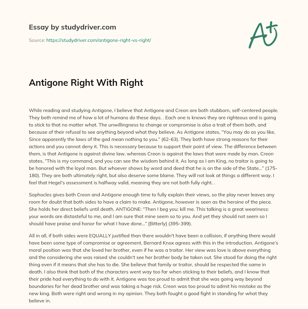 Antigone Right with Right essay