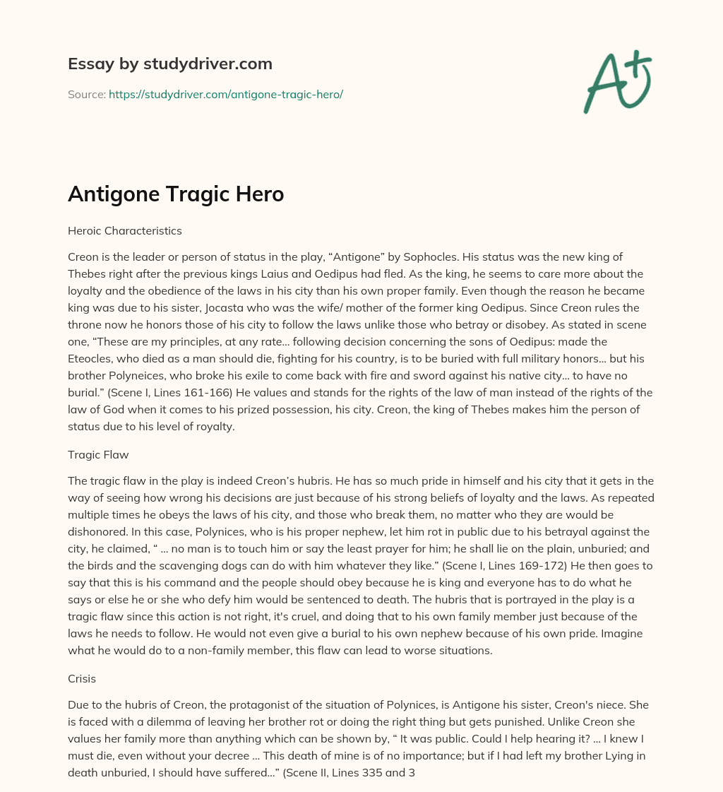 Antigone Tragic Hero essay