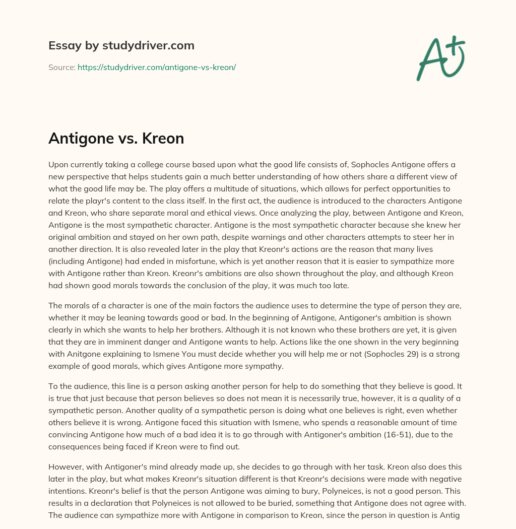 Antigone Vs. Kreon essay