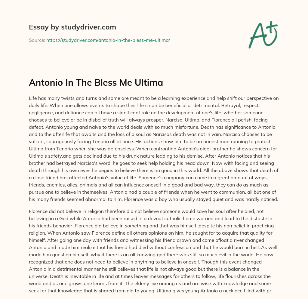 Antonio in the Bless me Ultima essay