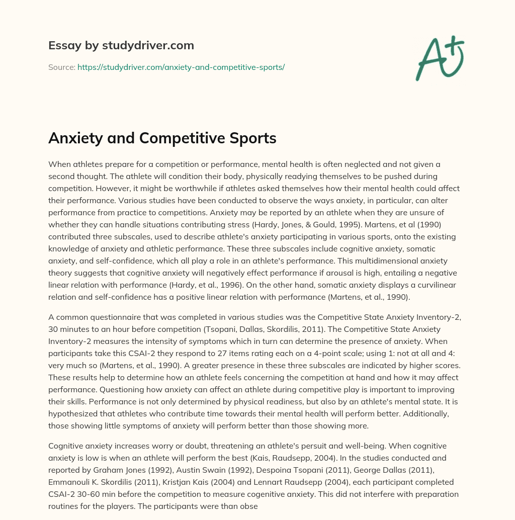 Anxiety and Competitive Sports essay