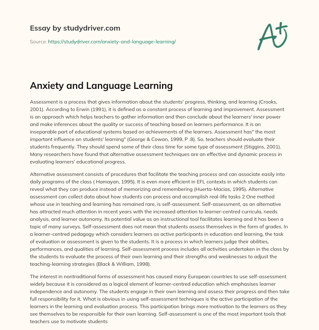 Anxiety and Language Learning essay
