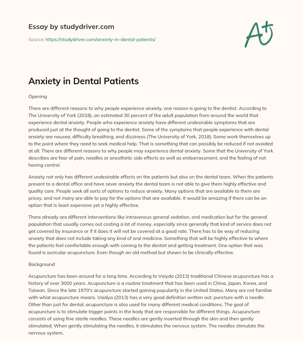 Anxiety in Dental Patients essay