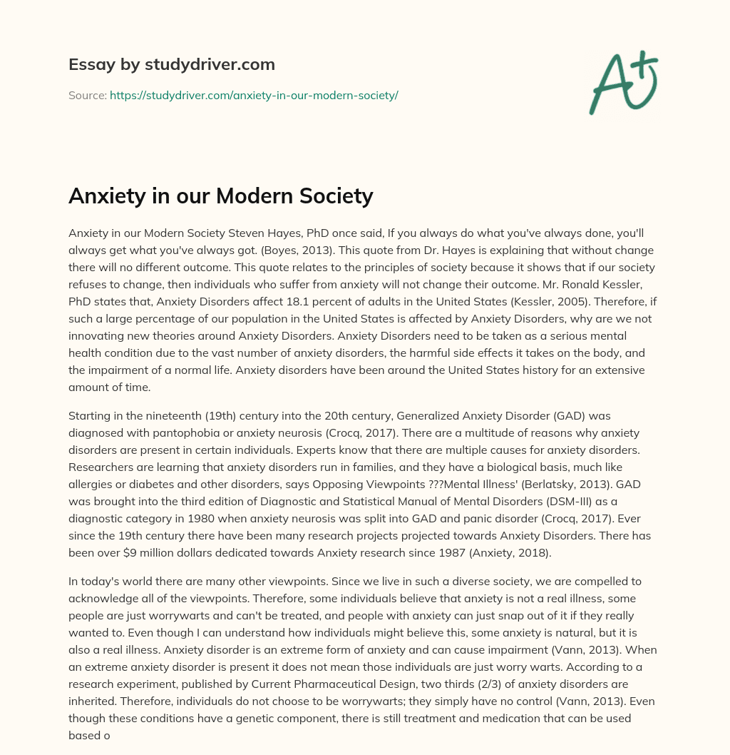 Anxiety in our Modern Society essay