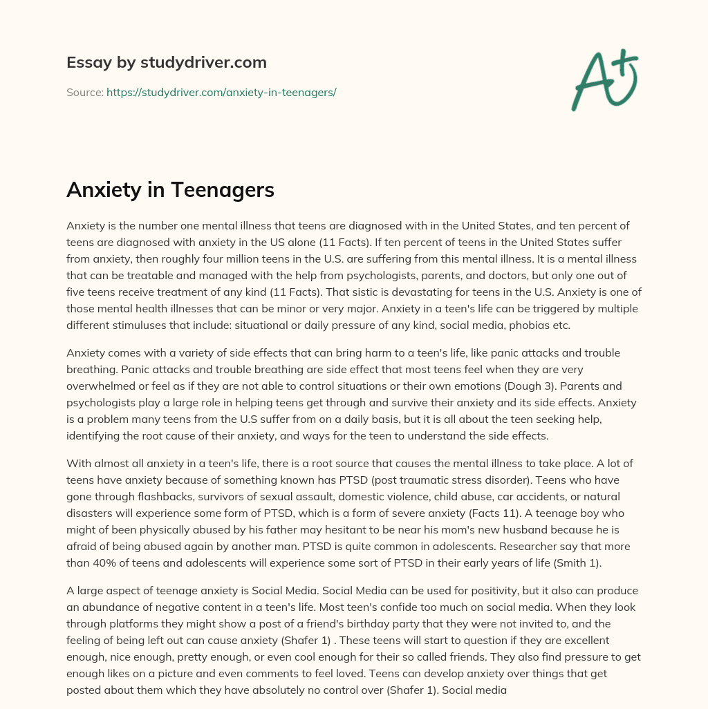 Anxiety in Teenagers essay
