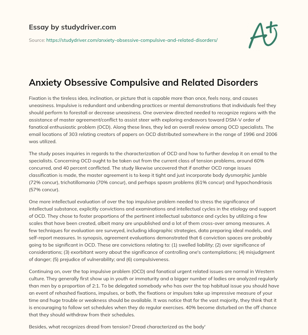 Anxiety Obsessive Compulsive and Related Disorders essay