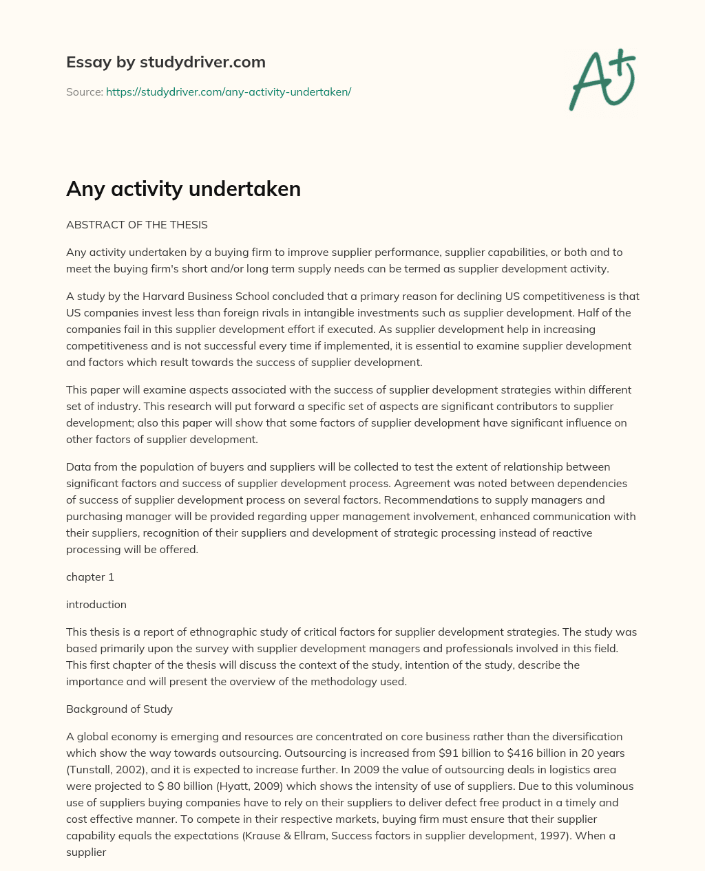 Any Activity Undertaken essay