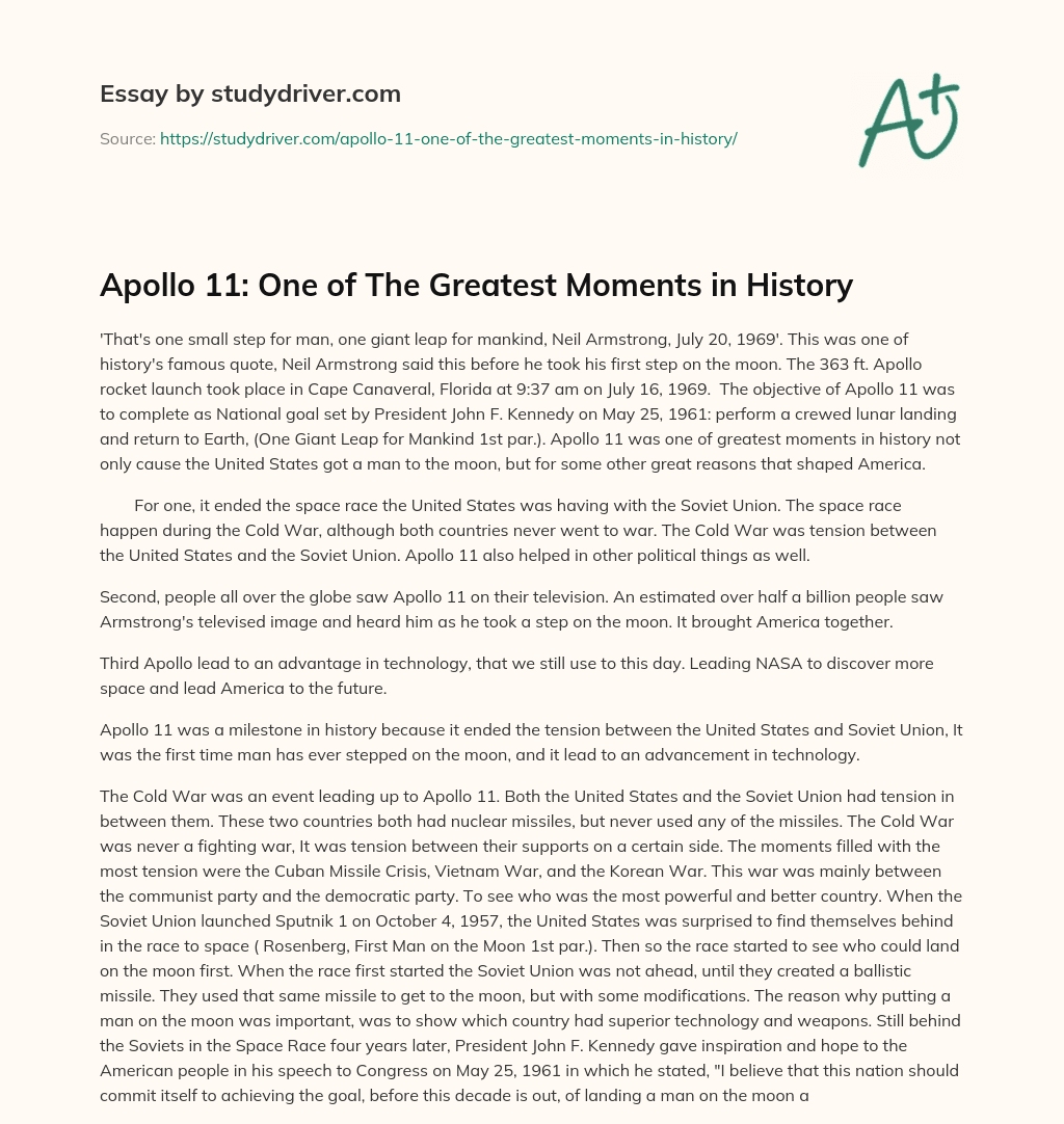 Apollo 11: One of the Greatest Moments in History essay
